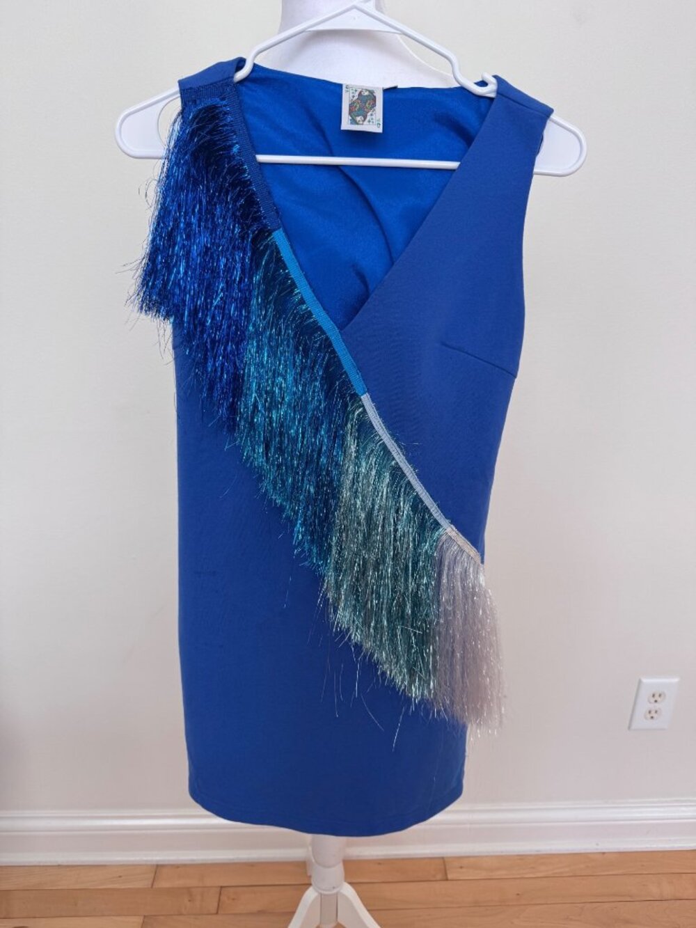 Queen Of Sparkles Blue Fringe Sleeveless Dress XS